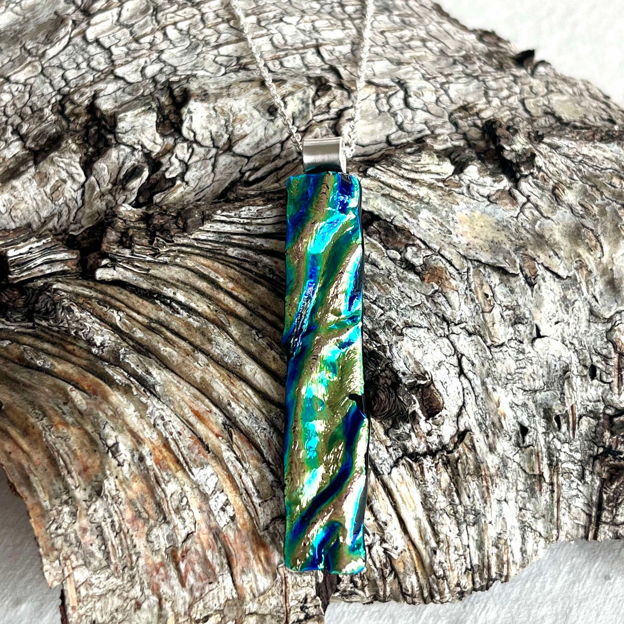 Limited number available! Sterling silver and dichroic glass pendant Deep Rivers