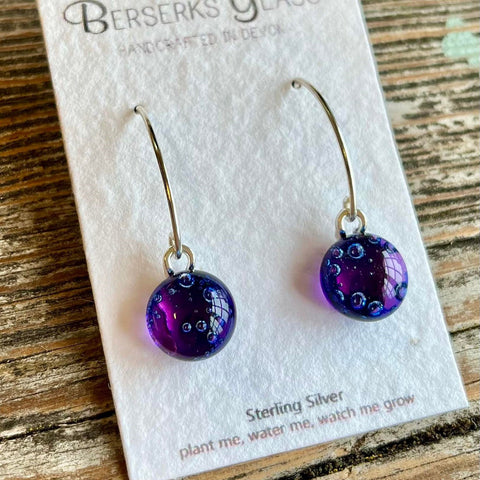 Sterling Silver contemporary Purple Bubble drop earrings