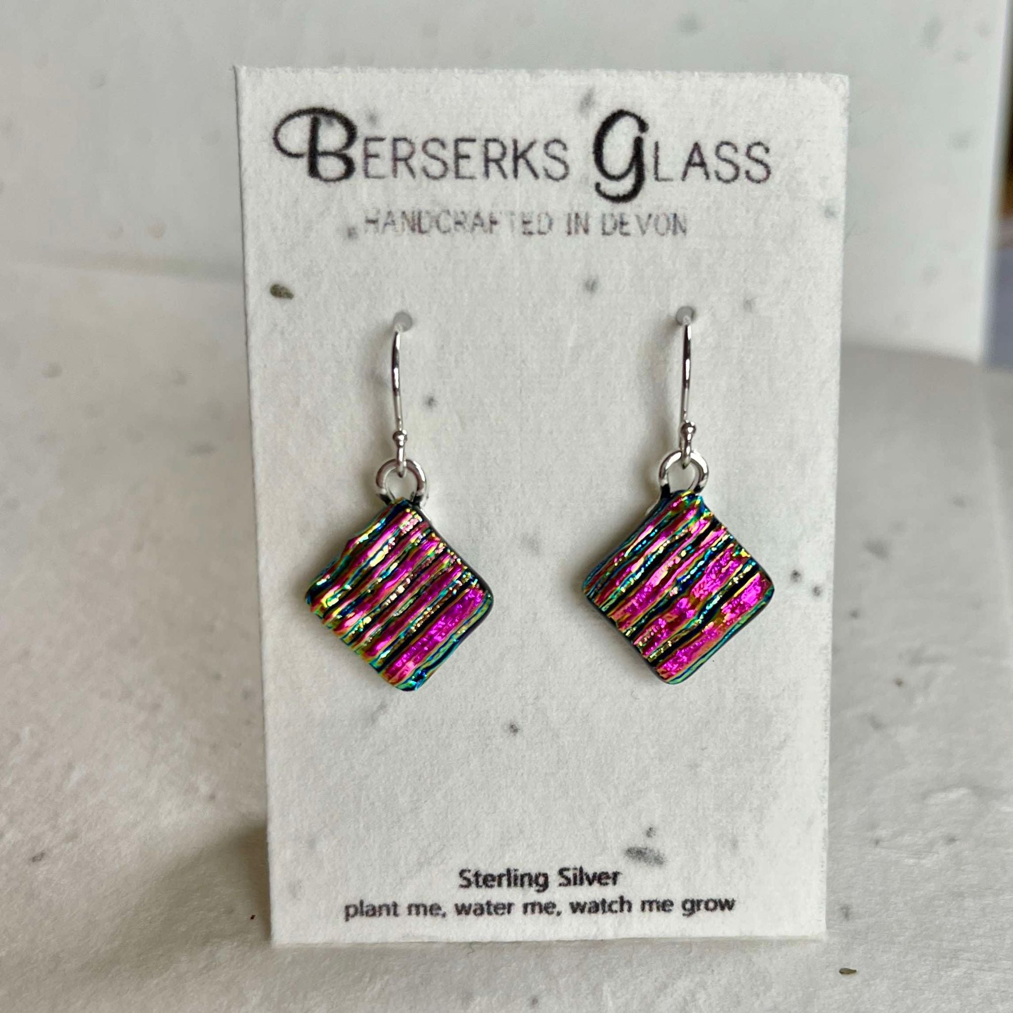 Dazzle Short drops in sterling silver and crafted with fused dichroic glass