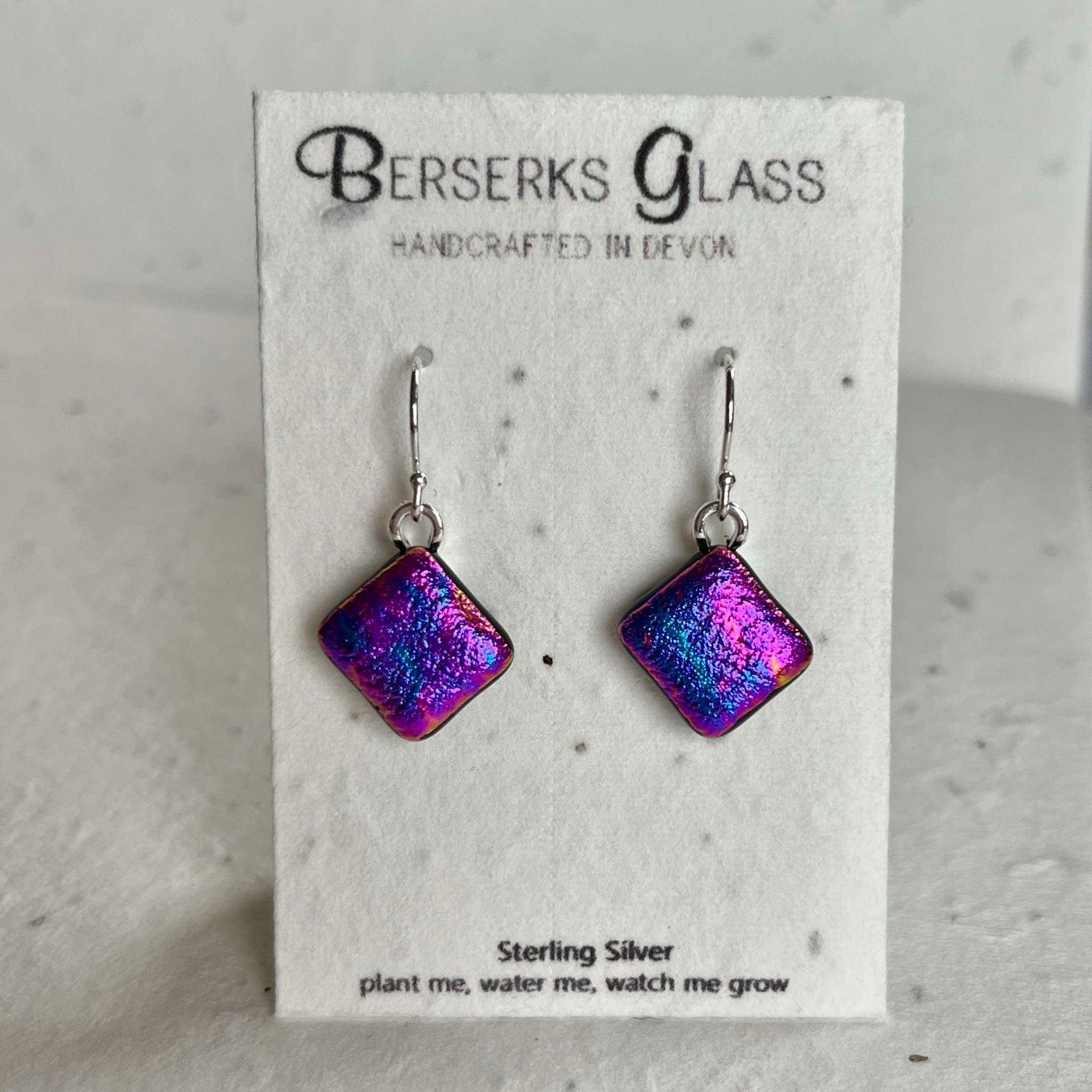 Dazzle Short drops in sterling silver and crafted with fused dichroic glass