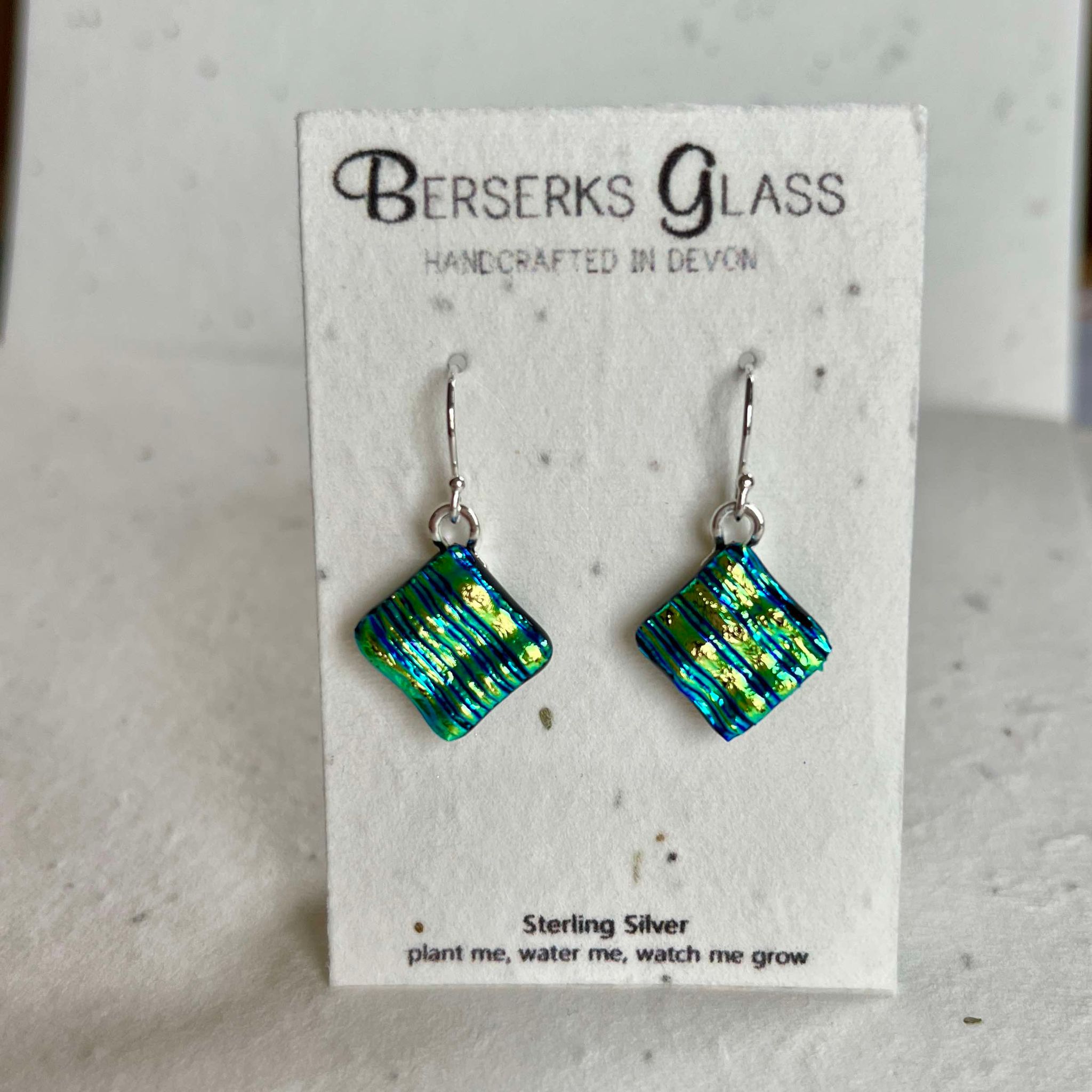 Dazzle Short drops in sterling silver and crafted with fused dichroic glass