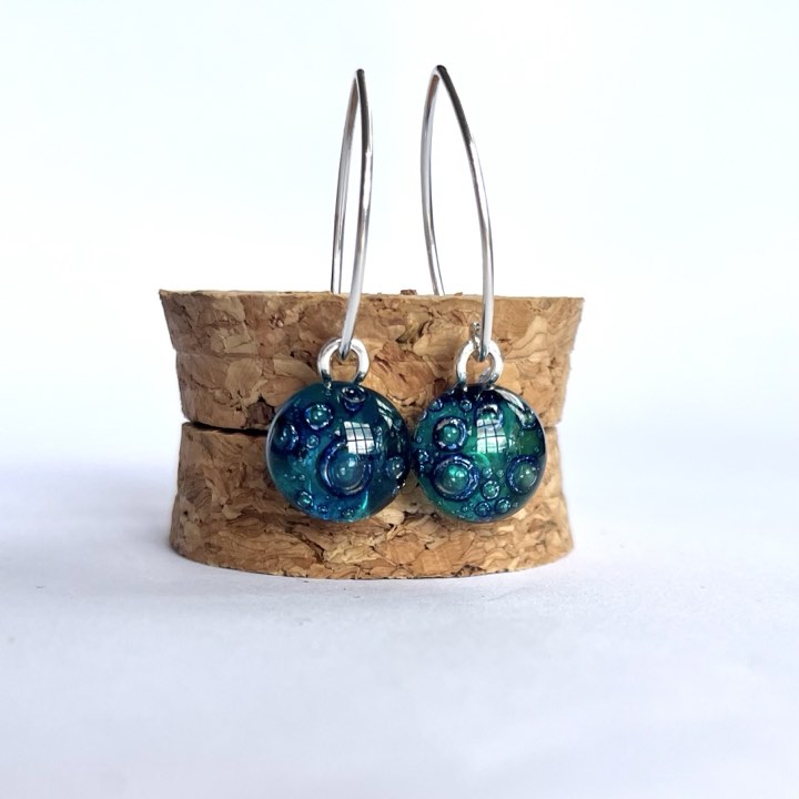 Fused Glass sterling silver Contemporary Bubble Drops