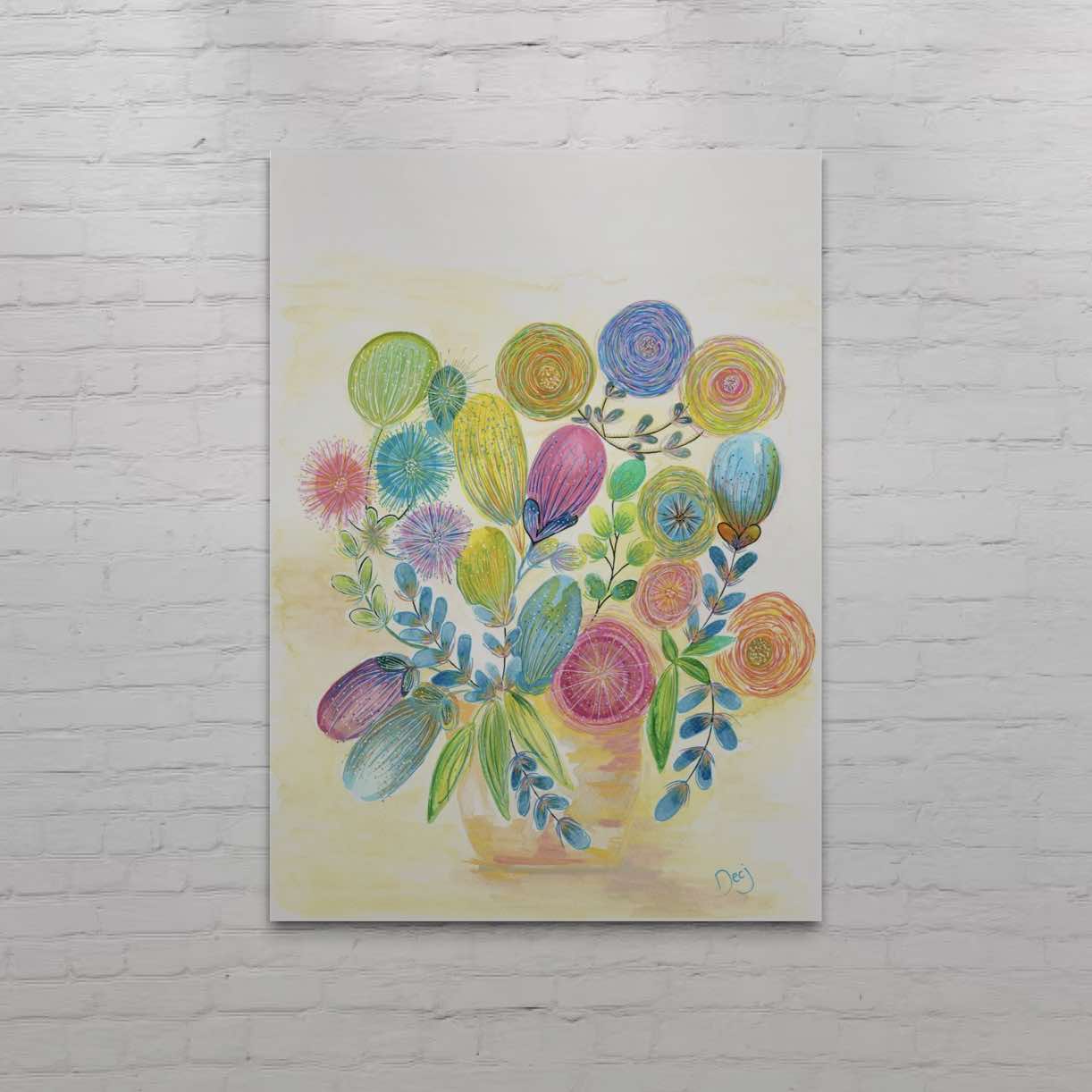 A vibrant Fine Art Giclee signed print Groovy Blooms