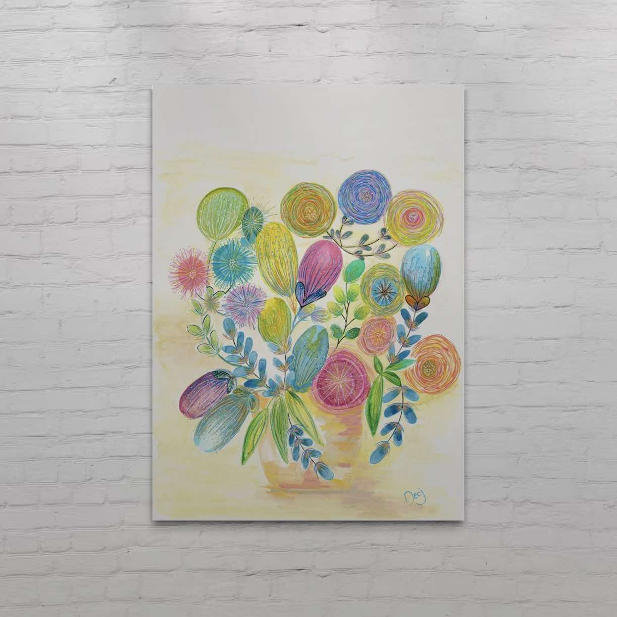 A vibrant Fine Art Giclee signed print Groovy Blooms