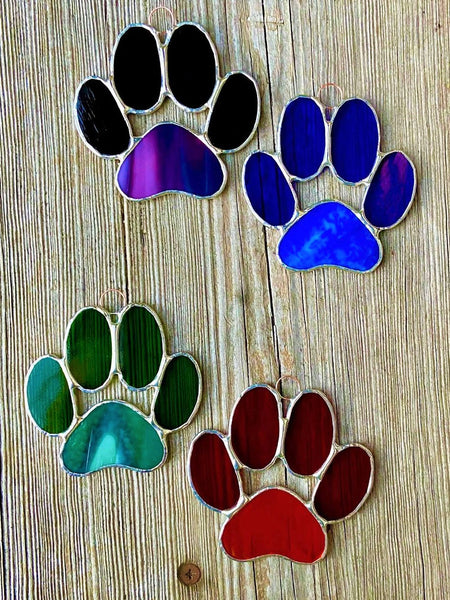 Stained Glass Puppy Paws - Red