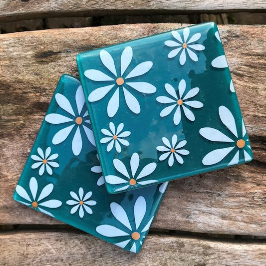 Set of 4 White Daisy Coasters - Jade