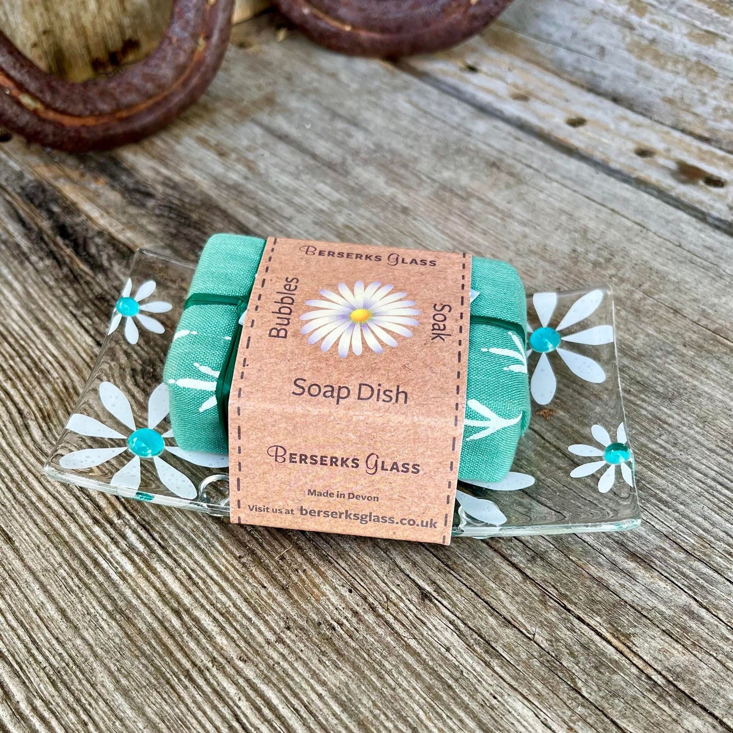 Daisy Soap Dish with Devon Handmade Soap - Aqua