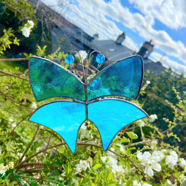 Stunning Blue iridised stained glass Butterfly