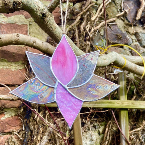 handmade stained glass pink lotus flower