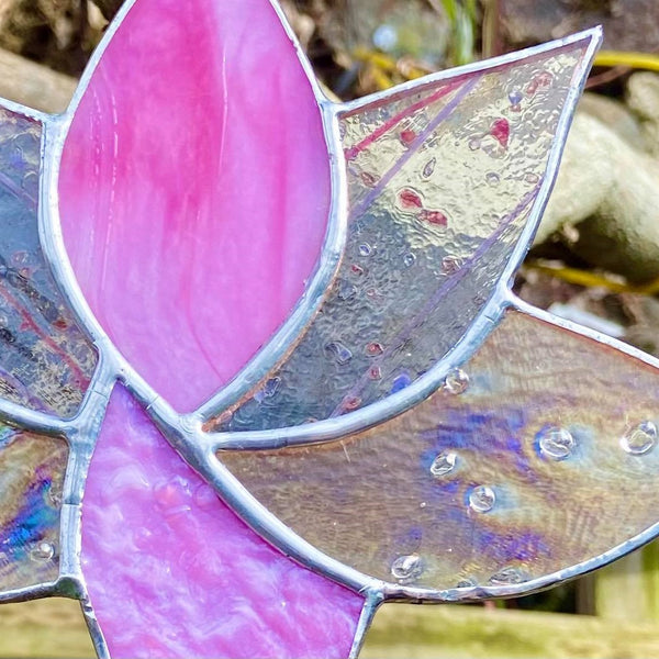 Pink and iridised stained glass contemporary Lotus Flower