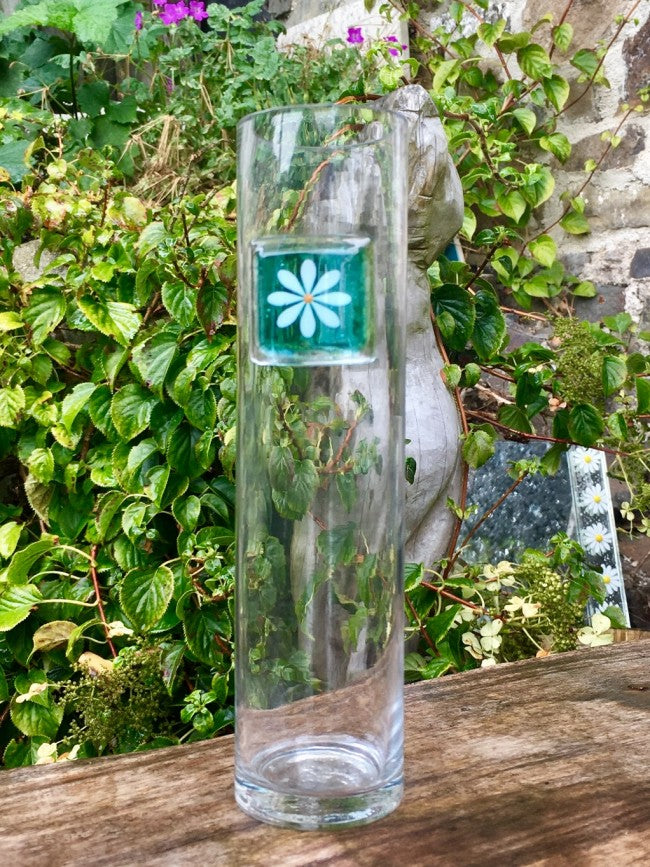 Daisy Tall Vase - Aqua