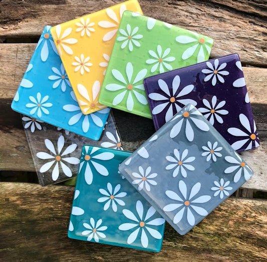 Set of 4 White Daisy Coasters