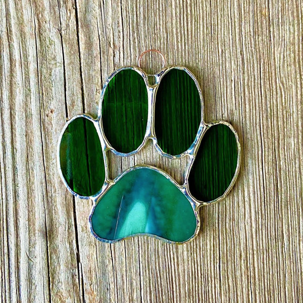 Stained Glass Puppy Paws - Green