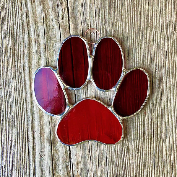 Stained Glass Puppy Paws - Red