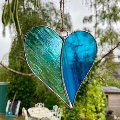 Hanging Stained Glass Heart - Sea Dreams